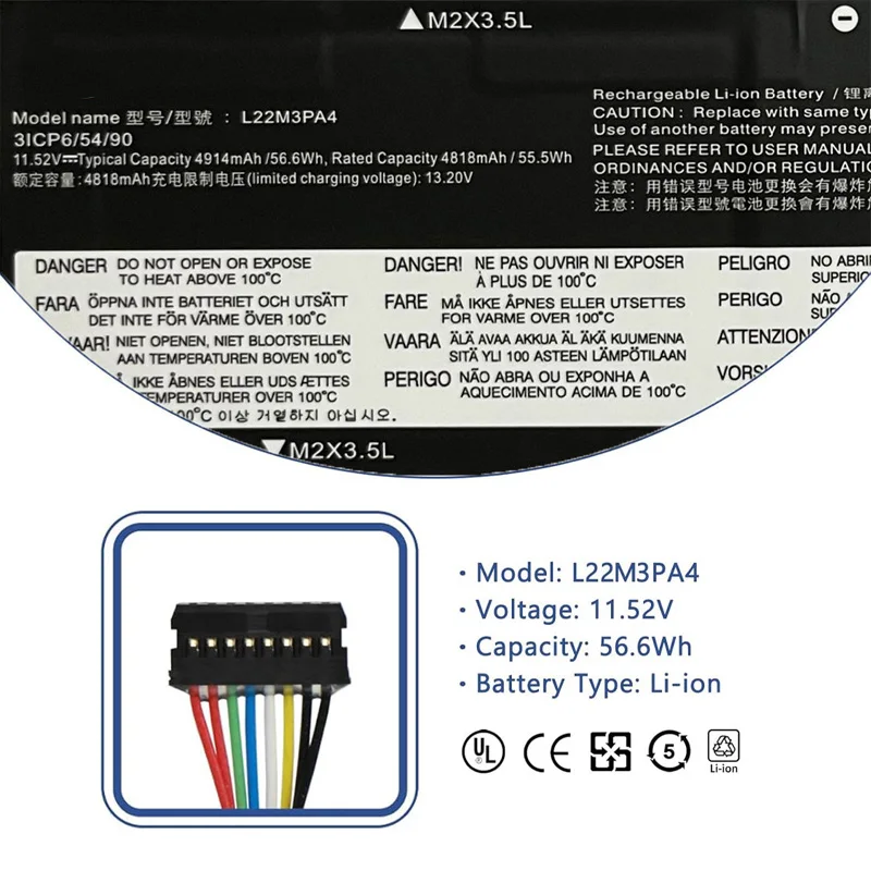 L22M3PA4 11,52 V 56.6Wh batería del ordenador portátil para Lenovo IdeaPad Slim 5-14IRL8 5-14ABR8 5-14IAH8 5-16IRL8 16ABR8 16IAH8 L22L3PA4 L22C3PA - imagen 5