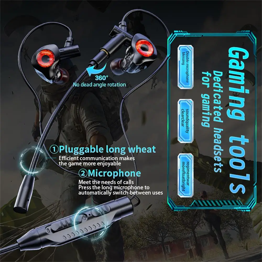 Auriculares intrauditivos tipo c para juegos de deportes electrónicos de doble mezcla, reducción de ruido estéreo con micrófono, auriculares con cable de cabeza digital - imagen 2
