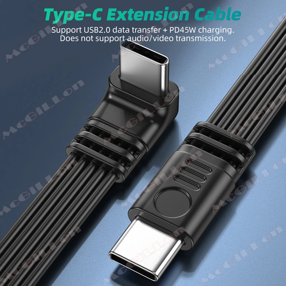 Cable de extensión USB C de 90 grados macho a hembra tipo C a tipo C 480Mbps 45W Cable de datos extensor de carga rápida para Samsung Xiaomi - imagen 2