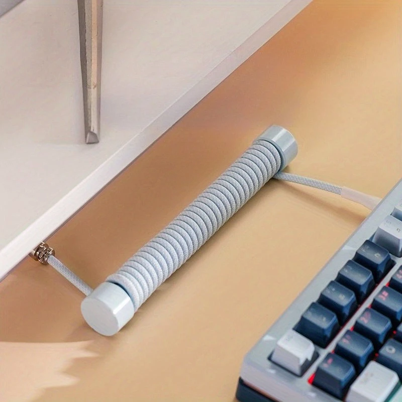 Cable USB-A a tipo C trenzado con resorte en espiral personalizado para teclados mecánicos con interruptor magnético, conectores duraderos de aleación de zinc - imagen 4