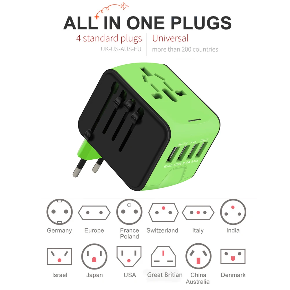 Adaptador de viaje Universal todo en uno, cargador de viaje con puertos USB, 5V, teléfono inteligente, carga rápida, enchufe de conversión mundial - imagen 4