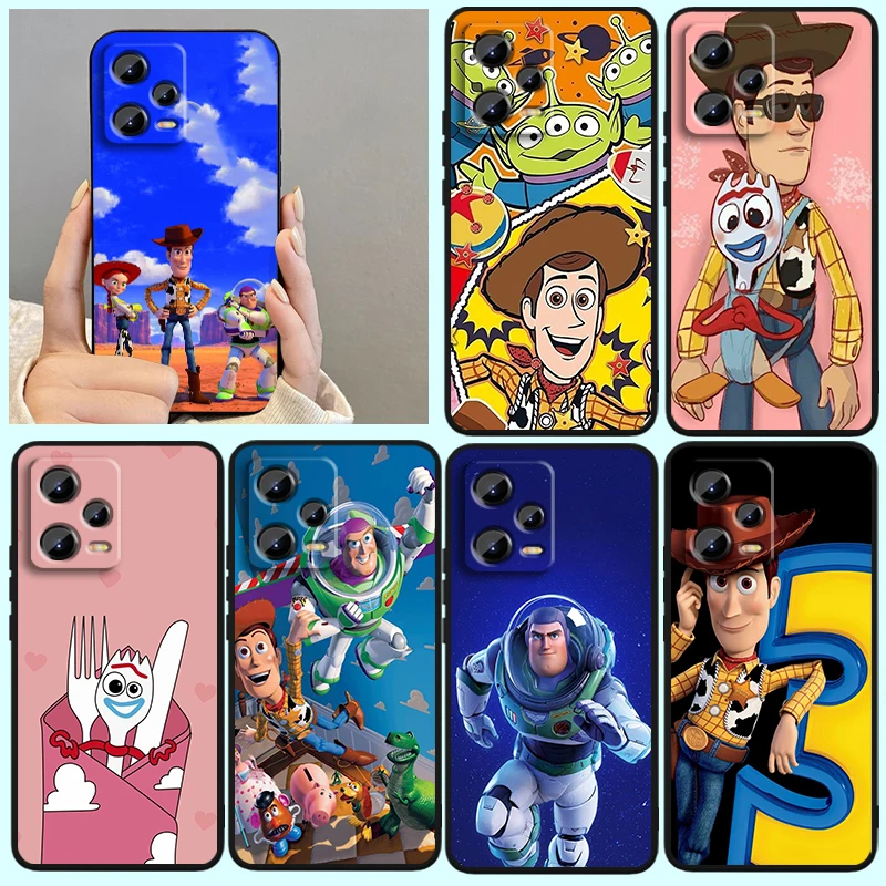 Toy Story funda de teléfono suave de dibujos animados de Disney para Xiaomi Redmi Note 13, 12R, 12, 12S, Turbo 11, 11T, 11S, 10, 10S Pro Plus, 5G, color negro