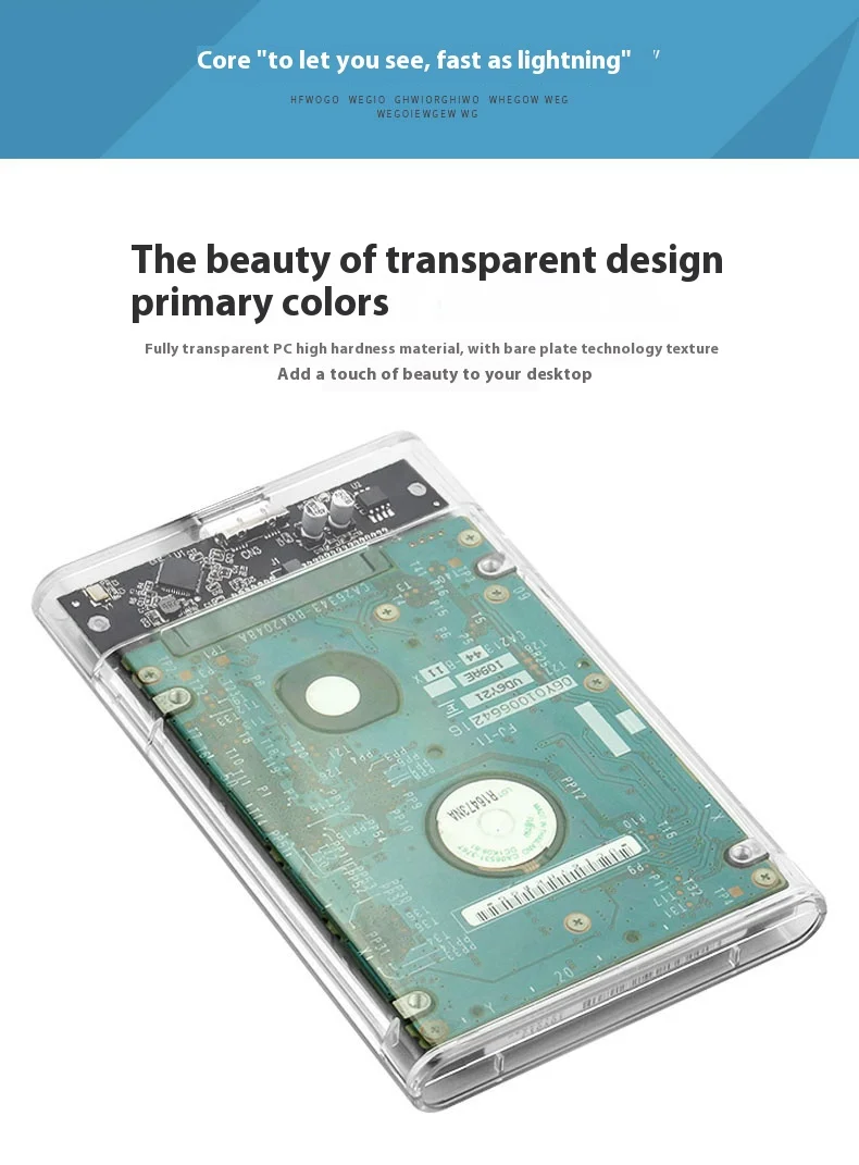 Carcasa de disco duro externo tipo C, caja de disco duro transparente con velocidad de transferencia de 5Gbps, SATA, SSD, USB 2,5, 3,0 pulgadas, AE - imagen 4