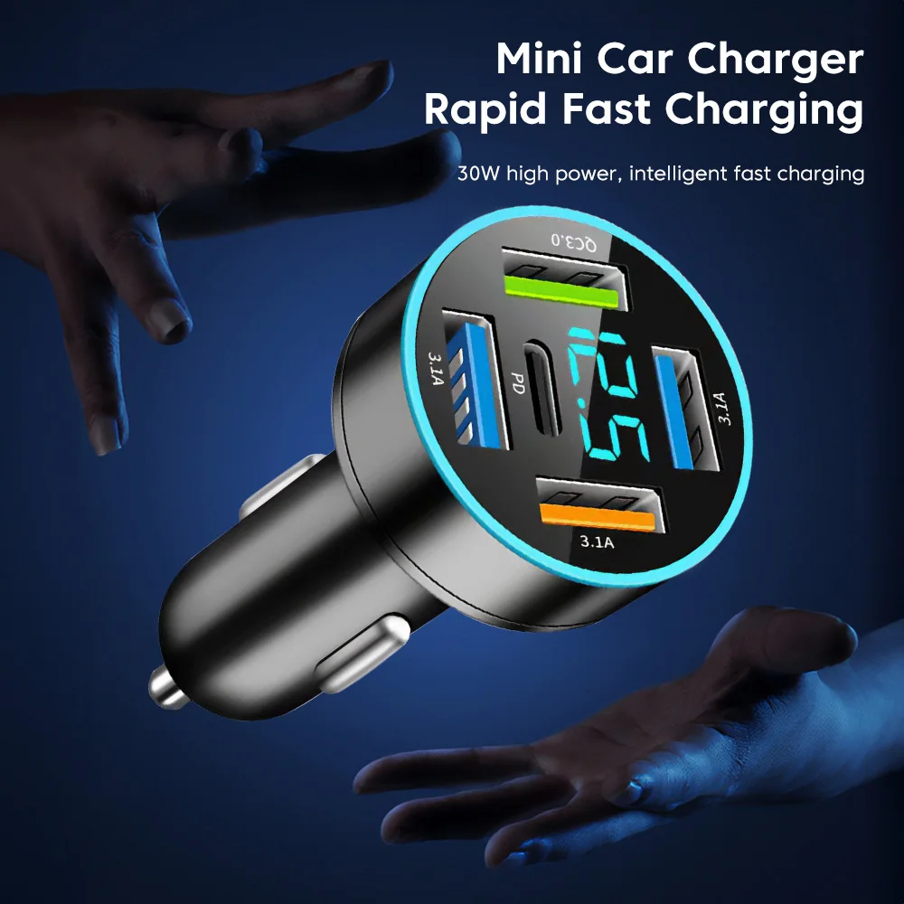 Olaf-Mini cargador USB para coche, adaptador de carga rápida tipo C PD, para iPhone, Xiaomi, Huawei, Samsung, QC 3,0, 66W, 5 puertos - imagen 2