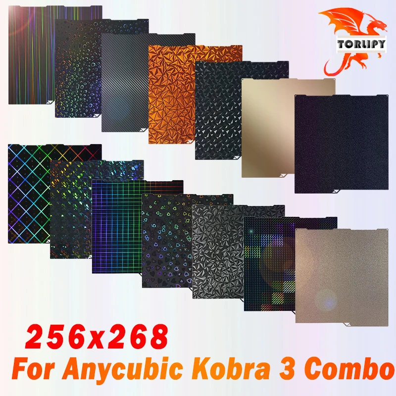 256x268 para Anycubic Kobra 3 Combo placa de construcción hoja de acero de resorte PEO PET PEY hoja de doble cara Anycubic Kobra 3 placa de construcción
