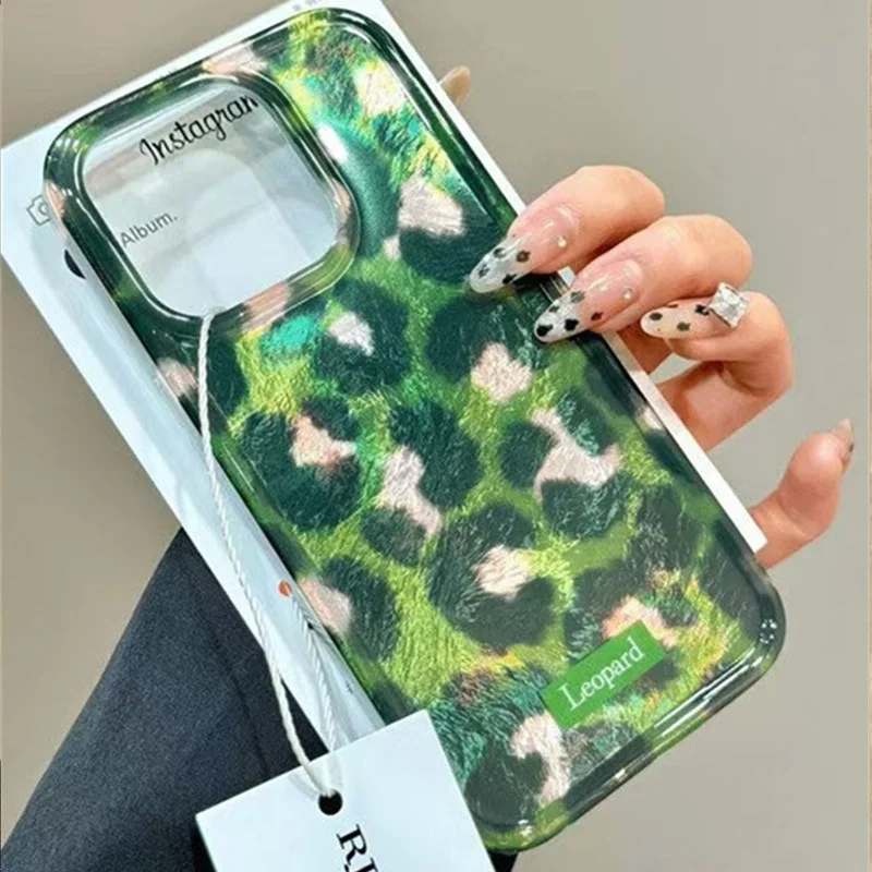 Funda de teléfono con estampado de leopardo verde degradado para IPhone 17 16 Pro Max 15 14 13 12 11 Pro 7 8 16 Plus XS XR cubierta de silicona a prueba de golpes - imagen 4