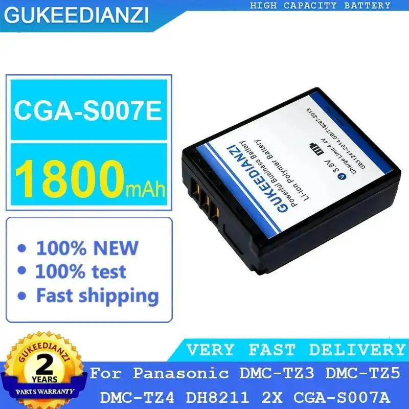 Batería de cámara Cga-S007E 1800Mah para Panasonic Dmc-TZ3 Dmc-TZ5 Dmc-TZ4 DH8211 2X Cga-S007A