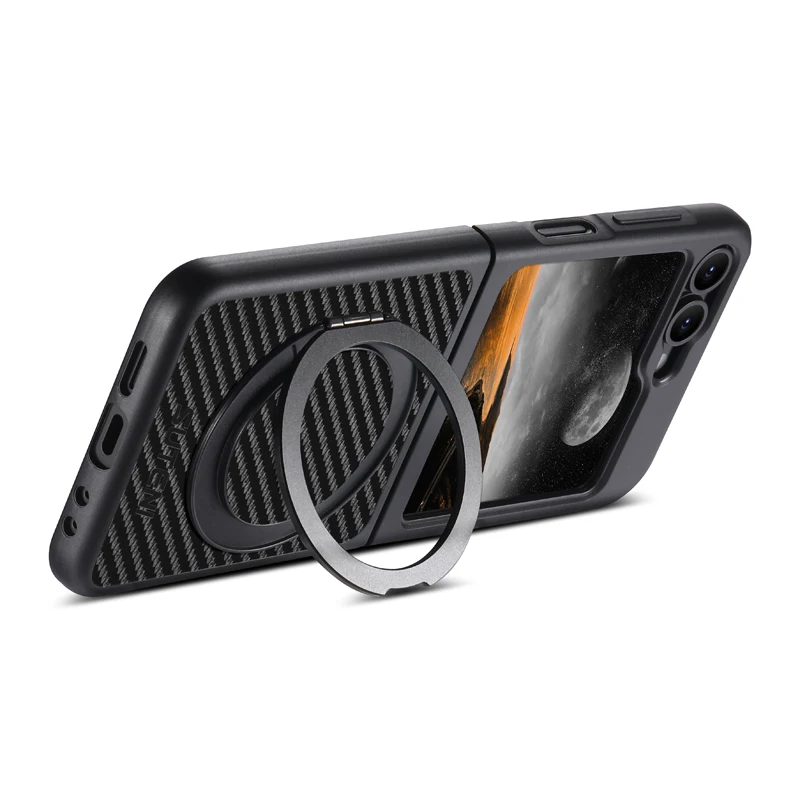 Para Samsung Galaxy Z Flip 5 6 funda magnética ELVEV patrón de fibra de carbono PU soporte giratorio protección cubierta de teléfono - imagen 4