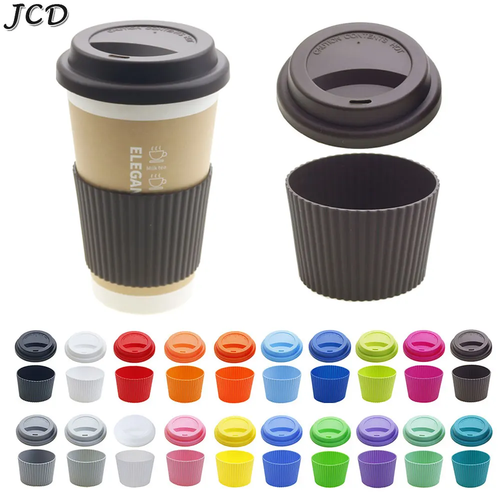JCD 1 Juego de tapa de taza de silicona Universal + cubierta de taza aislamiento antipolvo manga de taza tapas de taza de café funda antideslizante para botella de agua