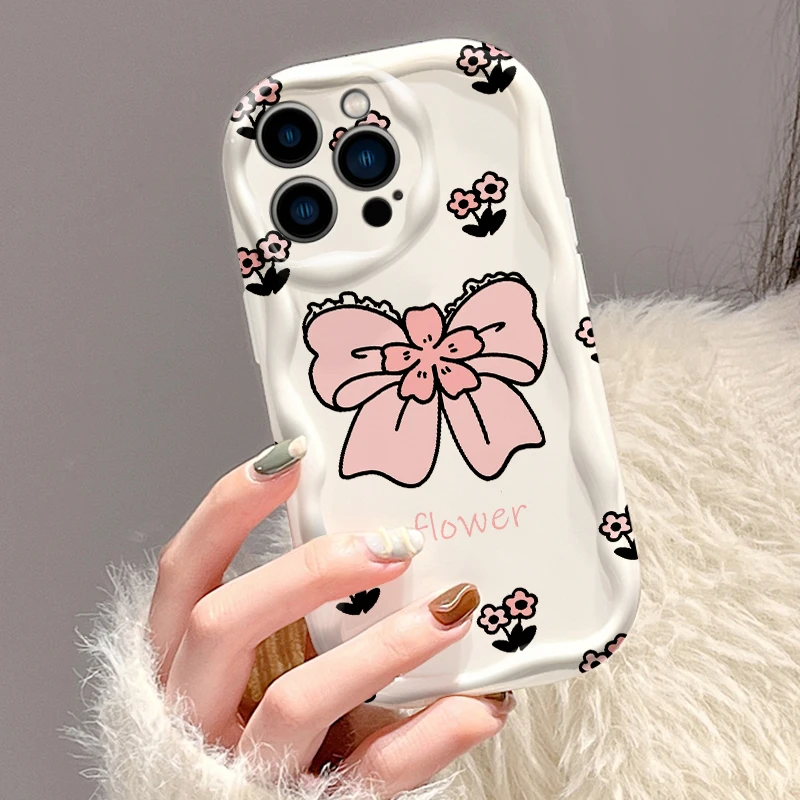 Funda de teléfono con nudo de mariposa y flores para Apple, carcasa con dibujos animados para iPhone 15, 14, 13, 12, 11, XS, XR, X Pro Max Plus - imagen 3