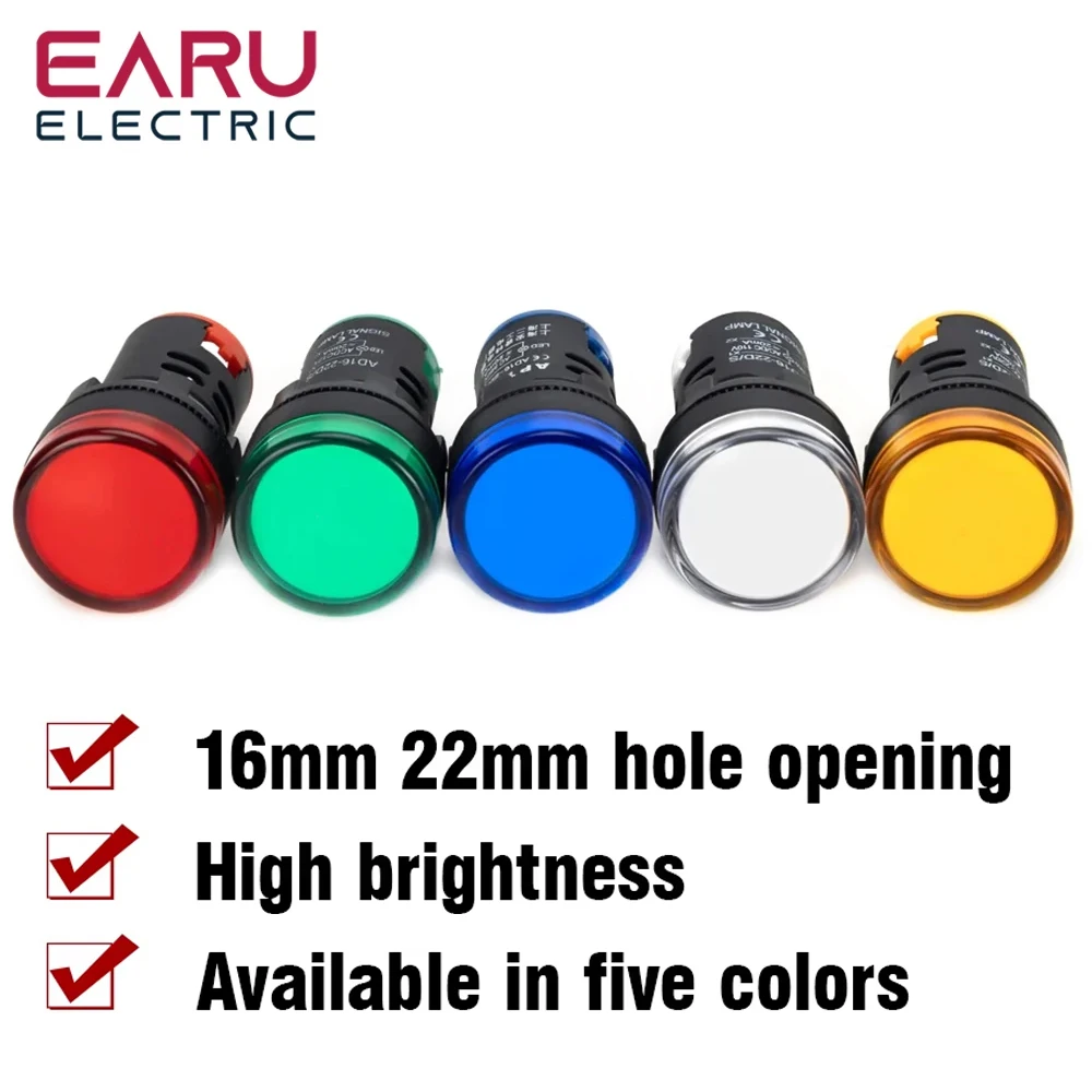 16MM 22MM LED indicador electrónico de potencia lámpara de luz de señal piloto AC DC 12V 24V 110V 220V 380V Panel rojo verde amarillo azul blanco - imagen 3