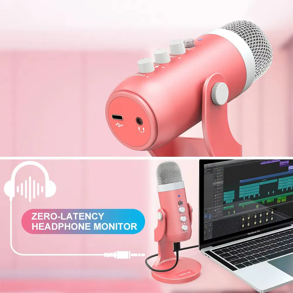 Haomuren Micrófono Condensador USB Rosa para PC Mac y Juegos - imagen 3