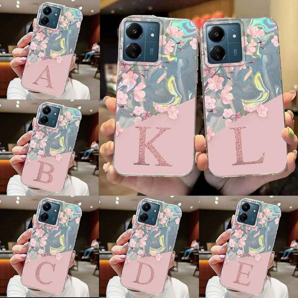 Funda con letra inicial A Z para Xiaomi Redmi 13C 14C A3 A3X A5 Poco C71 C75 C65 C61 funda trasera de silicona con flores rosas - imagen 4