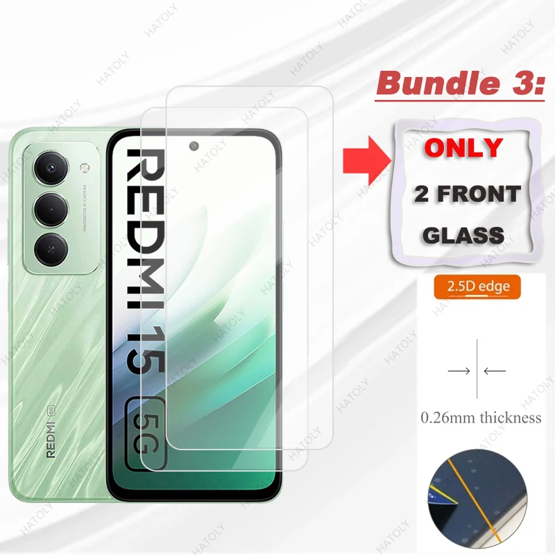 Película protectora para Xiaomi Poco M7 Plus Protector de pantalla de vidrio para Redmi 15 5G HD Protector de lente de cámara transparente para Redmi 15 4G - imagen 2