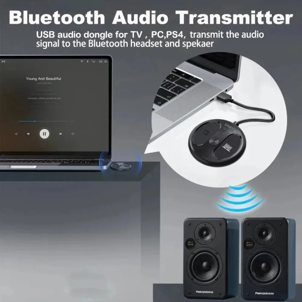 Adaptador Bluetooth transmisor de Audio USB A2DP BT V5.4 transmisor de Audio inalámbrico USB con luz indicadora decodificación de alta definición - imagen 3
