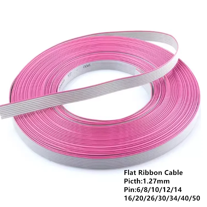 1/2/3 metros 6P/10P/12P/14P/16P/20P/40P 1,27mm paso Cable plano gris 8/50/60 pines 28AWG Cable para conector IDC FC 2,54 MM