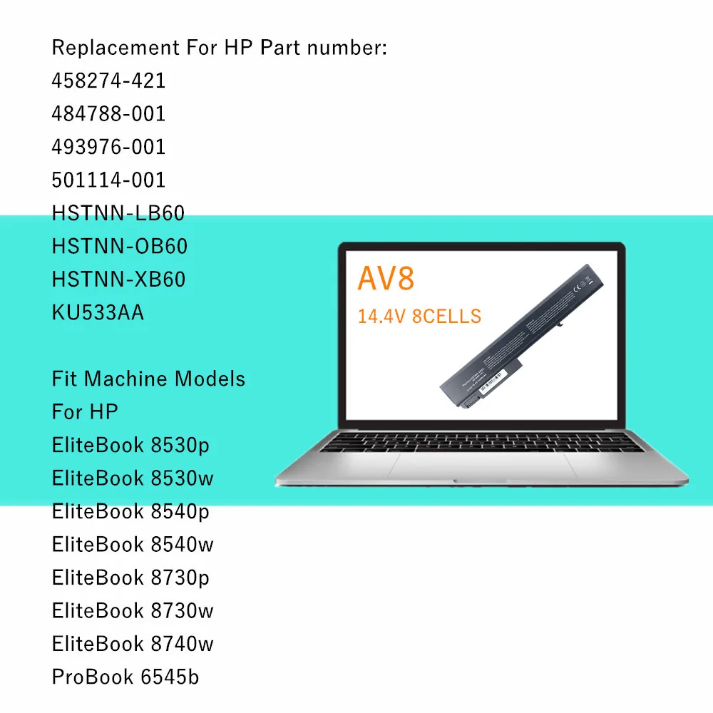 Batería de ordenador portátil de 8 celdas para HP EliteBook 8530p 8530w 8540p 8540w 8730p 8730w 8740w HSTNN-LB60 OB60 XB60 KU533AA para ProBook 6545b - imagen 5