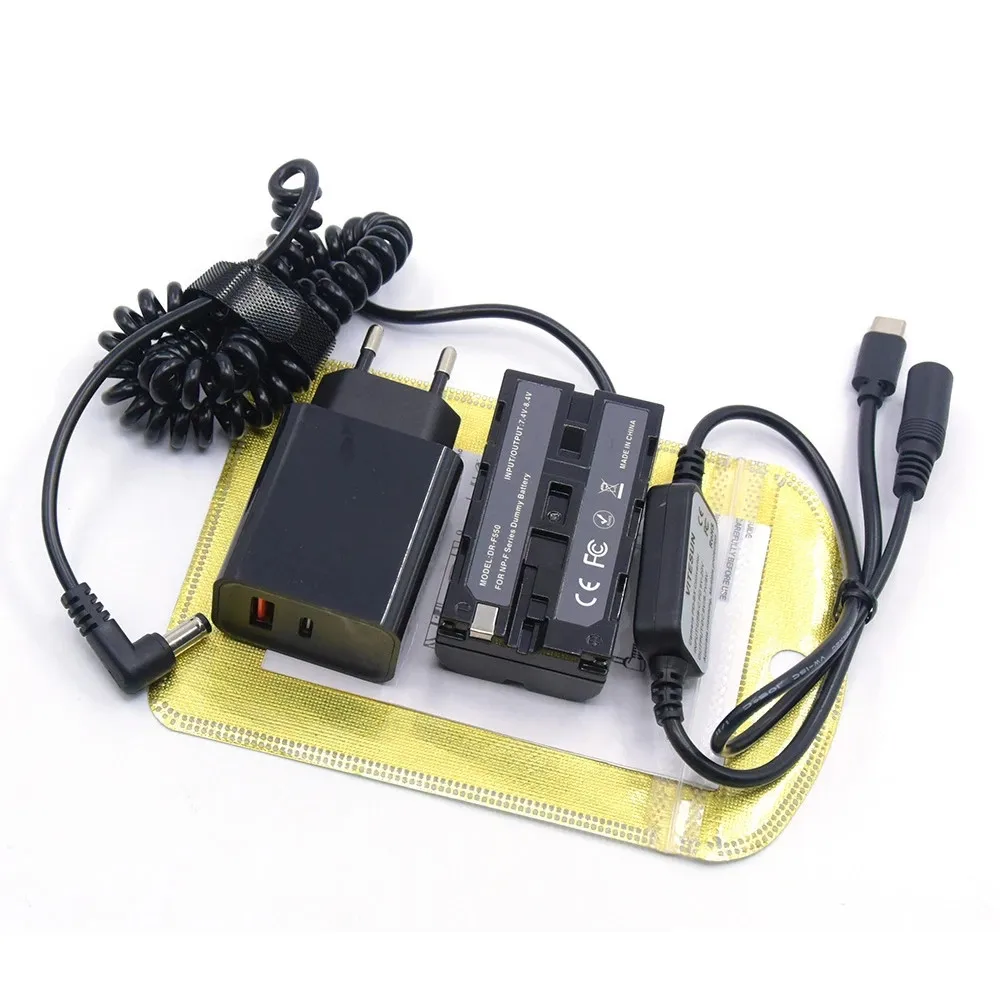 Batería simulada de NP-F, acoplador de resorte compatible con DK-415, cargador PD, Cable de alimentación USB tipo C para Sony HXR-NX5, F550, F750, F770, F960, F970 - imagen 5