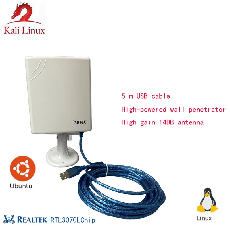Ralink-Adaptador USB inalámbrico para Kali Linux, dispositivo de alta potencia de 2000mW, RT3070L, de largo alcance, WiFi, con antena de 14dbi, 150Mbps
