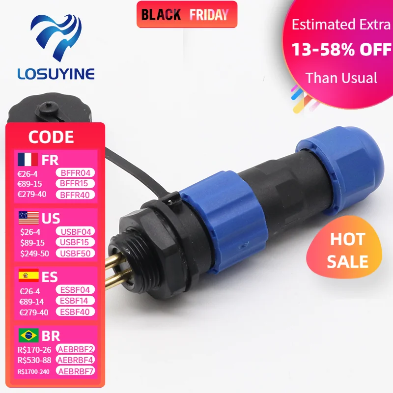 Conector impermeable de 2 pines SD13 de 13mm, conectores de cable de alimentación, conectores de cable, conectores automotrices, enchufe y enchufe, IP68