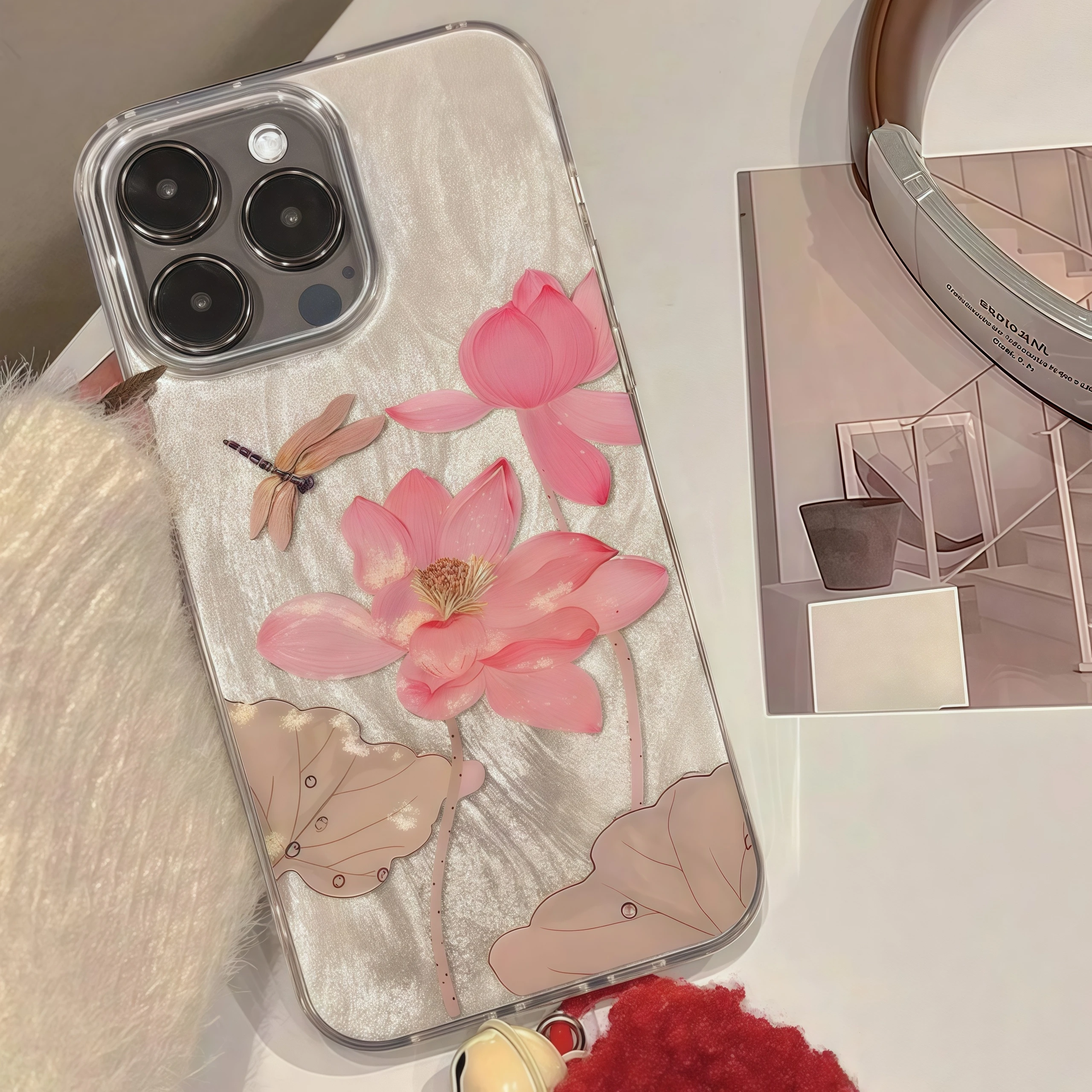 Funda de teléfono Simple rosa para Lotus para iPhone 16, funda de parachoques a prueba de golpes para iPhone 11, 12, 13, 14, 15 Pro Max XS X XR 7 8 Plus 16e