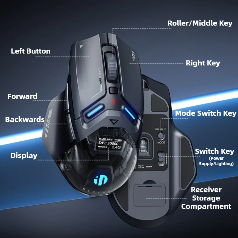 IN9 2,4G Bluetooth tipo C ratón inalámbrico/con cable efecto de iluminación RGB Sensor PAW3395 ratón recargable para escritorio portátil tableta - imagen 5