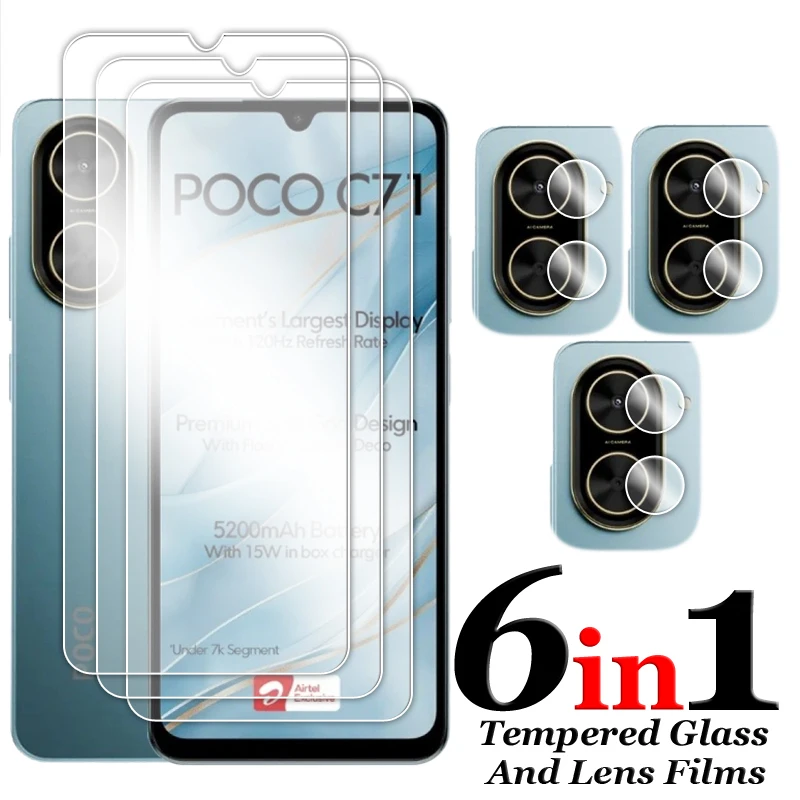 Para Poco C71 vidrio pegamento completo Protector de pantalla transparente para Poco C71 C40 C50 C51 C55 C65 vidrio templado para Poco C71 C65 película de lente - imagen 2