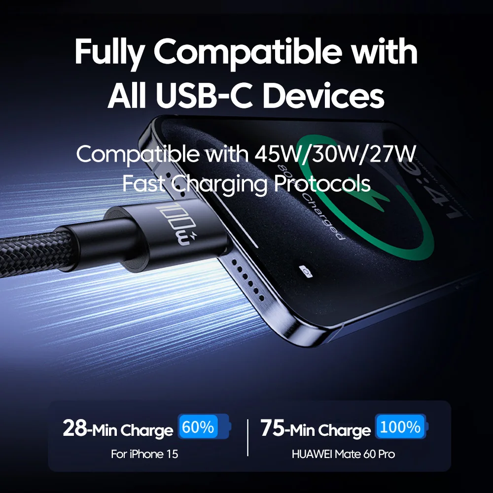 Cable de datos de C-C de 100W 5A Cable de carga rápida Dual tipo C Cable tipo C a tipo C para iphone 15 16 Samsung Huawei Xiaomi Cable USB C - imagen 3