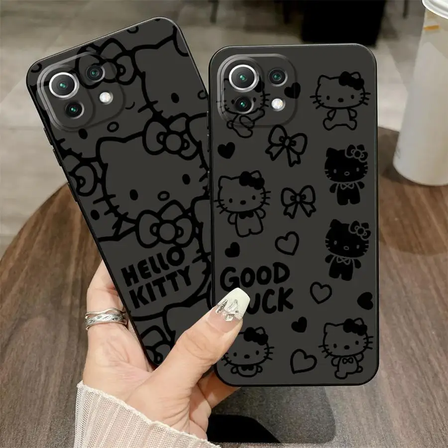 Funda de teléfono suave negra para Xiaomi Mi 10T 11T 12T Pro 11 12 13 Lite 12X 13 14 15 Pro Sanrio minimalista Hello Kitty - imagen 2