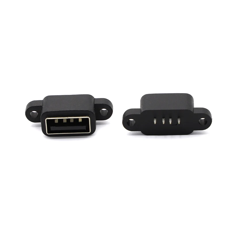 Conector hembra USB 2,0 negro de 4 pines con orificio para tornillo, puerto de interfaz USB A, enchufe hembra impermeable de 180 grados, 5 uds. - imagen 5
