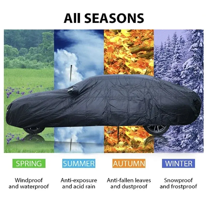Universal SUV/Sedan Full Car cubre al aire libre impermeable sol lluvia nieve protección UV cremallera diseño negro - imagen 2