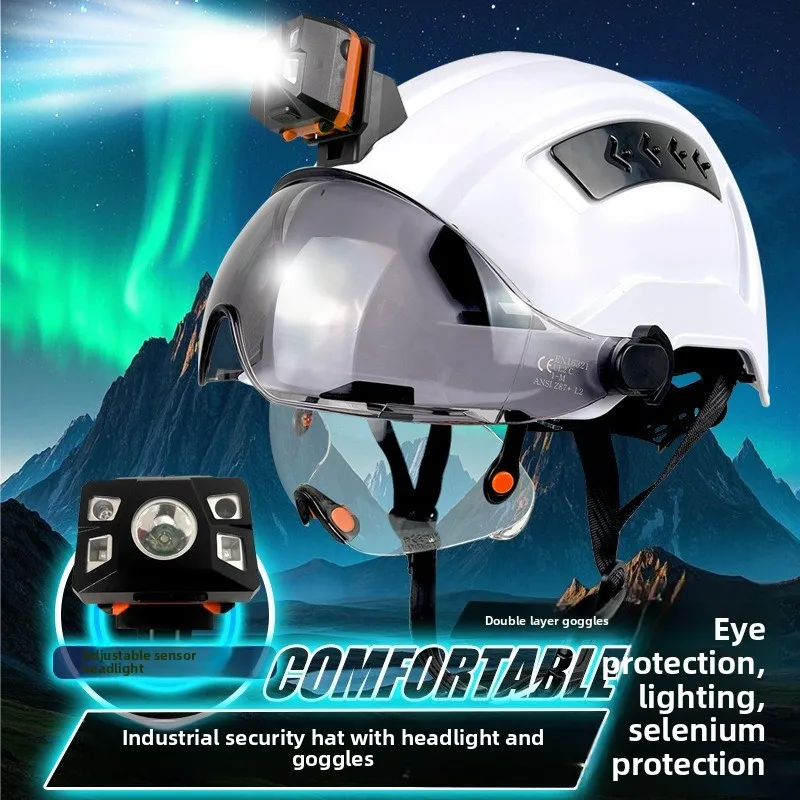 Casco de seguridad para construcción CE con visera, gafas integradas para ingeniero, casco duro ABS, gorra de trabajo Industrial ANSI, protección para la cabeza, nuevo
