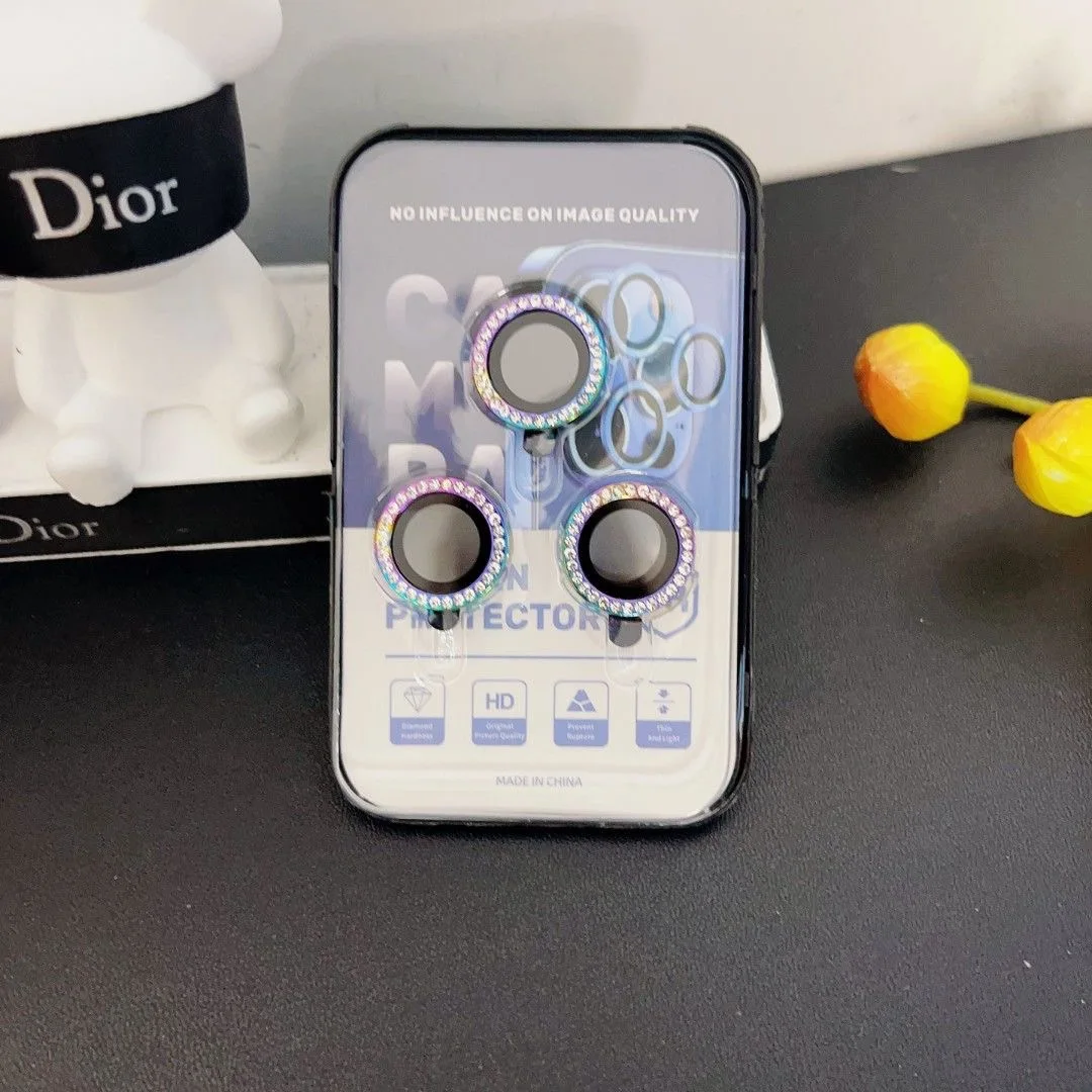 2-3 uds protección de lente de cámara de diamante colorido para IPhone 17 Pro Max Protector de pantalla de lente de vidrio templado de Metal para 15 16