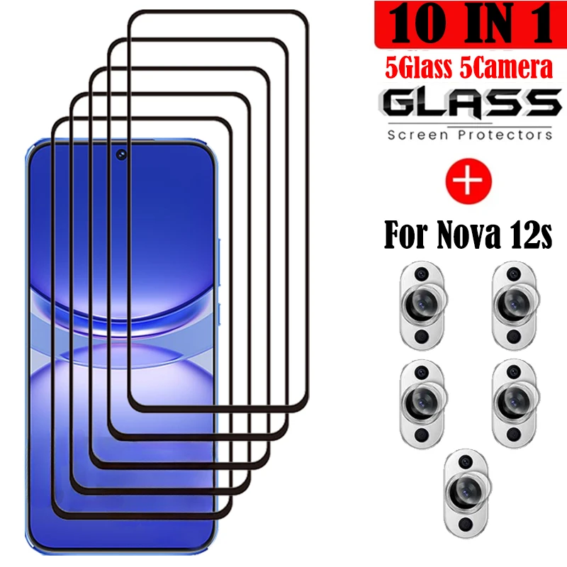 Cubierta completa de vidrio templado con pegamento para Huawei nova 12s, Protector de pantalla de vidrio para Huawei nova 12s, película de cámara