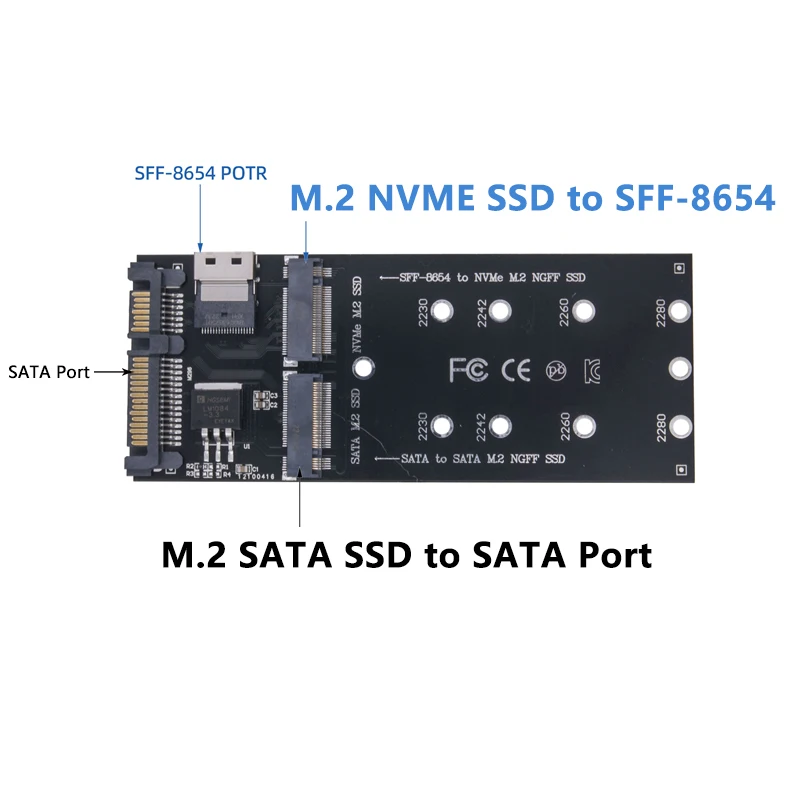 SFF-8654 a NVME M2 SSD + 22 pines SATA a M.2 NGFF SATA SSD adaptador convertidor tarjeta elevadora placa de expansión compatible con 2230-2280 M2 SSD - imagen 2