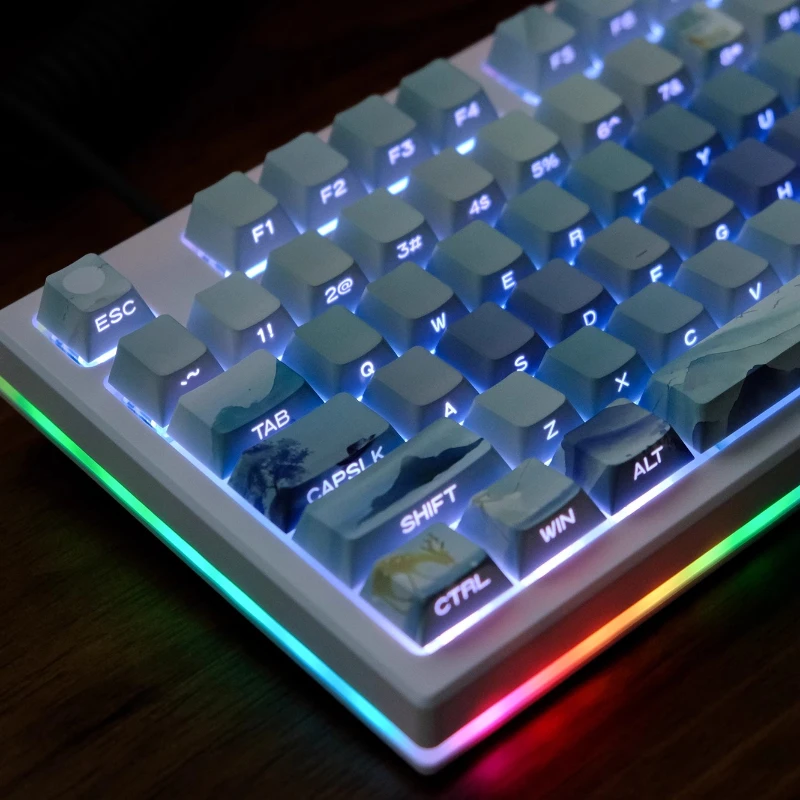 Juego de teclas originales Lake Mountain View, 130 teclas, sublimación de tinte PBT, perfil de cereza, teclas grabadas laterales para teclado mecánico - imagen 3