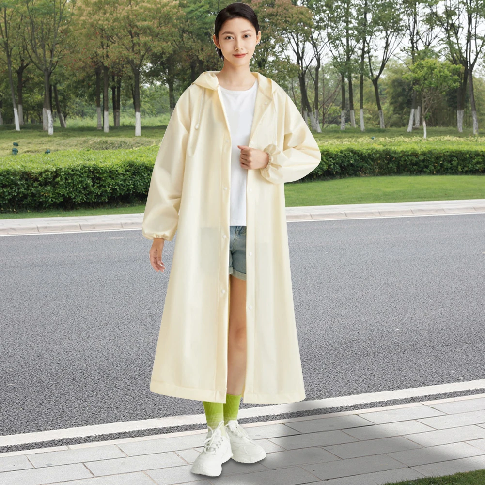 Chubasquero largo reutilizable para adultos, impermeable, a prueba de viento, Poncho de lluvia con capucha, cordón para viajes al aire libre, emergencia - imagen 3