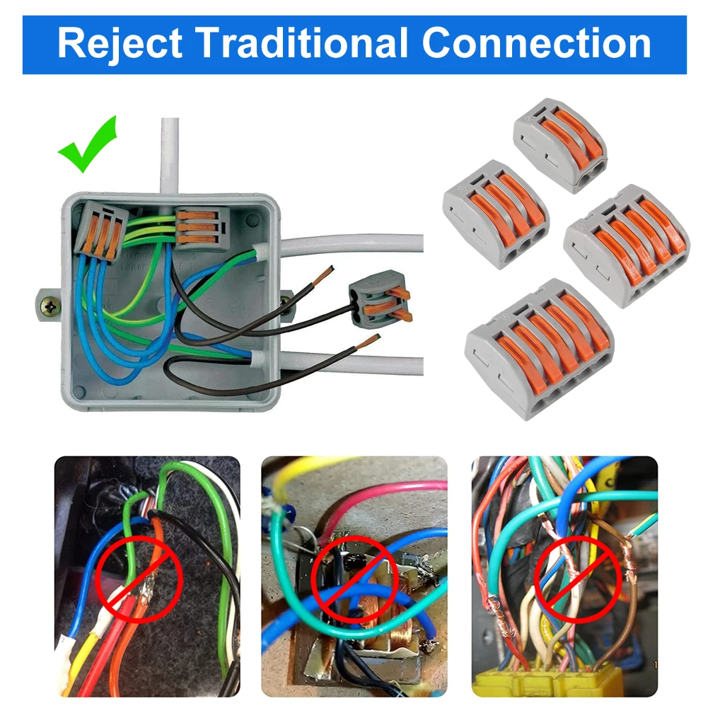 Conector de cable rápido de 55 piezas, conectores de palanca de empuje de cableado rápido bloque de terminales de cableado eléctrico con caja de almacenamiento, para cables - imagen 4