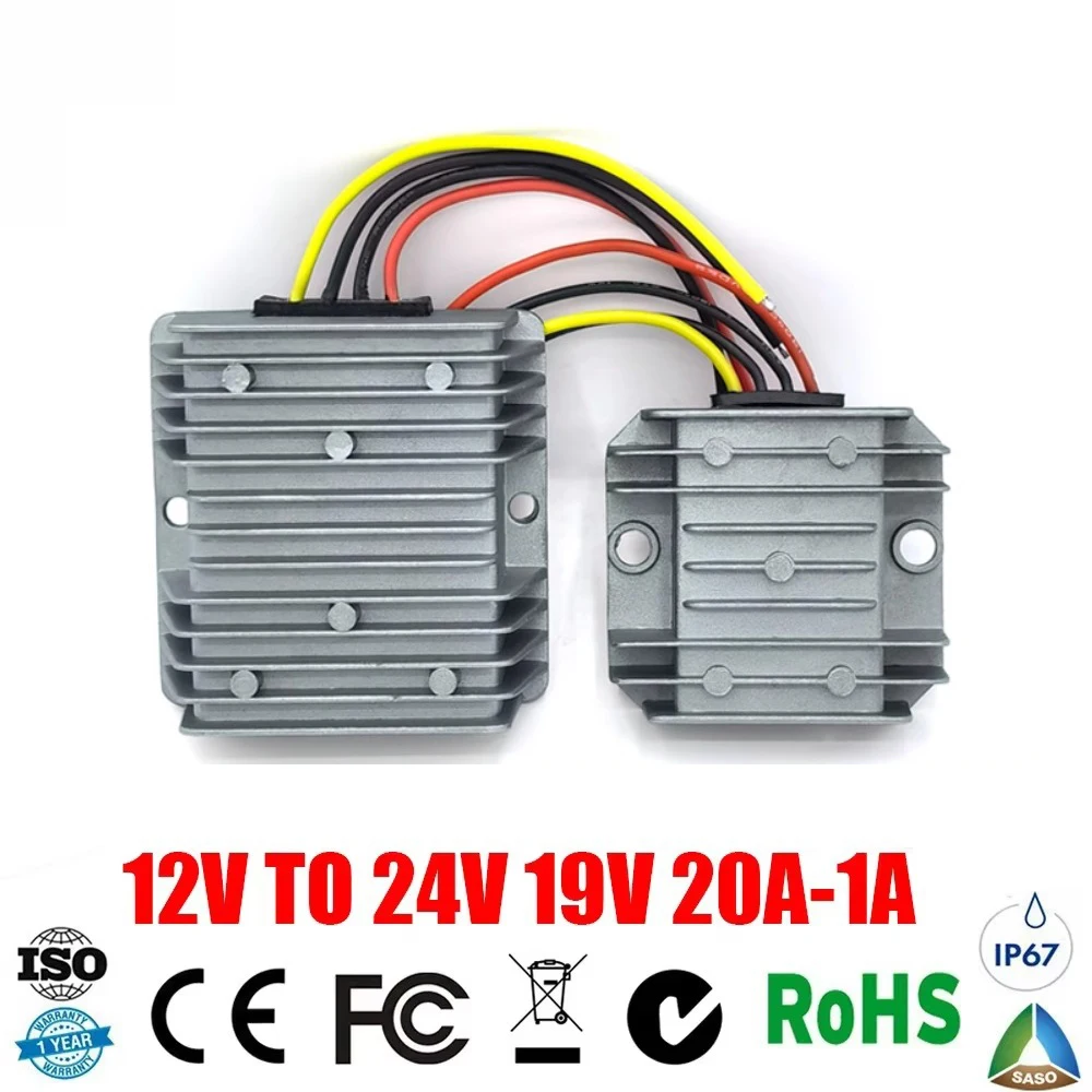 Convertidor de cc 12 voltios a 24 voltios 19V 20A-1A Boost, fuente de alimentación de aumento, regulador de voltaje para cargador de portátil de coche