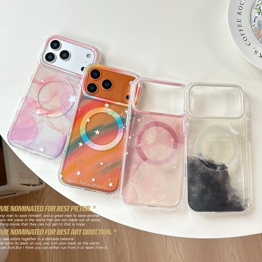 Para Magsafe funda de teléfono transparente de Color degradado magnético para iPhone 14 16 15 17 Pro Max 17 17pro carga inalámbrica bonita cubierta de estrella