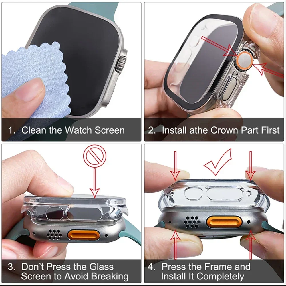 Cristal + funda para Apple Watch Ultra 2 49mm PC parachoques + Protector de pantalla templado caja de lujo cubierta para apple Watch ultra Accesorios - imagen 3