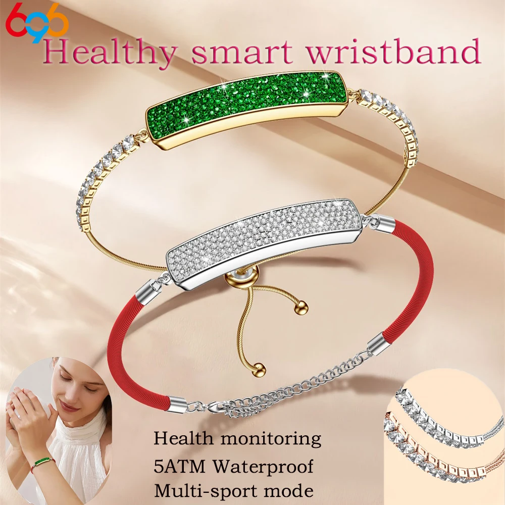 Pulsera inteligente deportiva de alto nivel para mujer, Monitor de ritmo cardíaco y sueño, correa de reloj de diamante resistente al agua hasta 5ATM, banda inteligente para chica