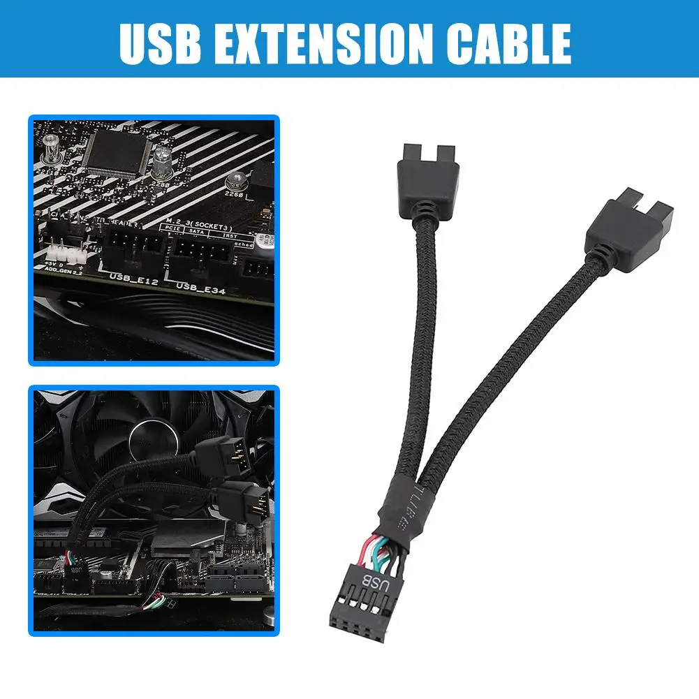 Cable de extensión USB para placa base de ordenador, 12cm, 9 pines, 1 hembra a 2 macho, divisor Y, Cable de extensión de Audio HD para PC - imagen 2