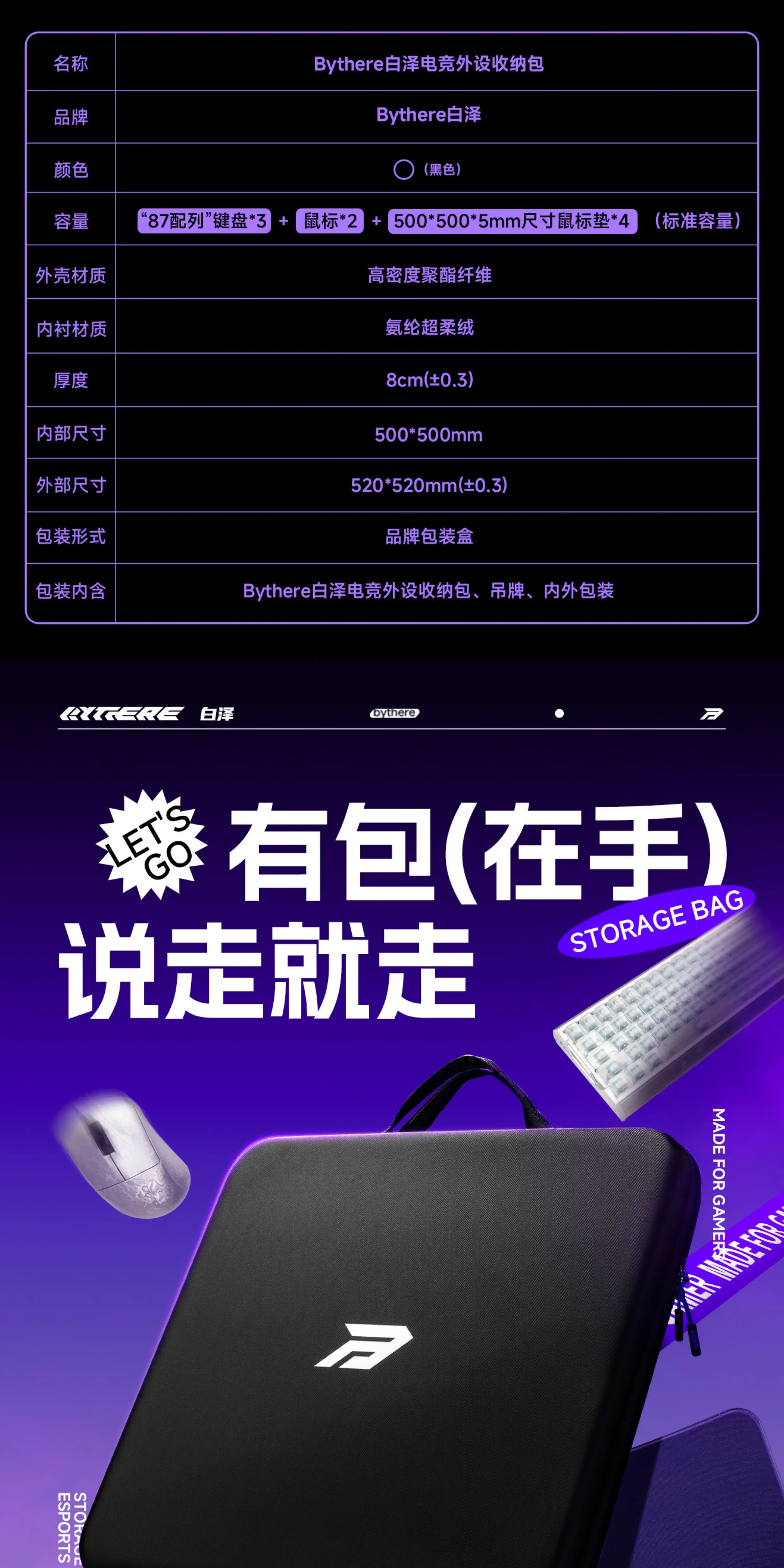 Bolsa de almacenamiento de periféricos Bythere e-sports, bolsa de almacenamiento dura para teclado y alfombrilla de ratón, accesorio personalizado para PC - imagen 5