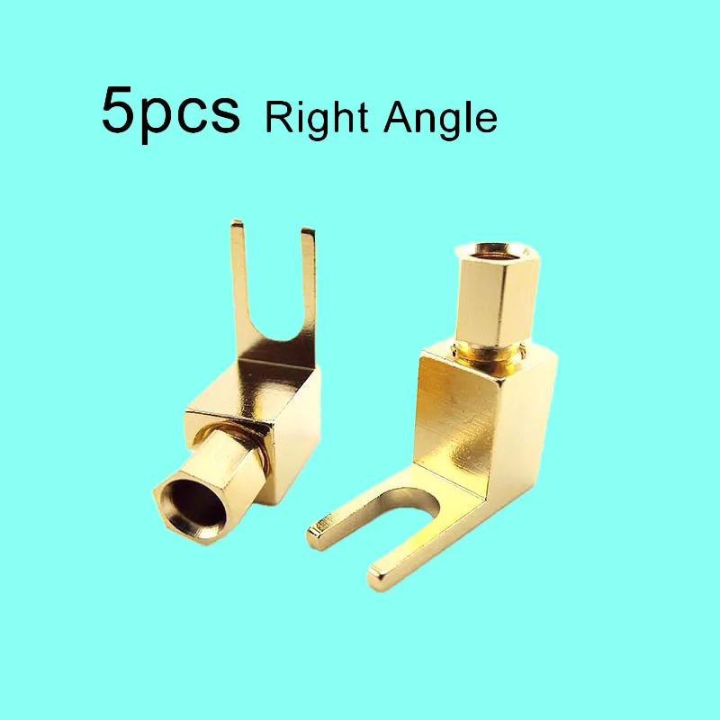 5 uds 4mm conector Banana chapado en oro Cable de altavoz de ángulo recto Y pala para conector de Audio Cable enchufe eléctrico adaptadores Q1