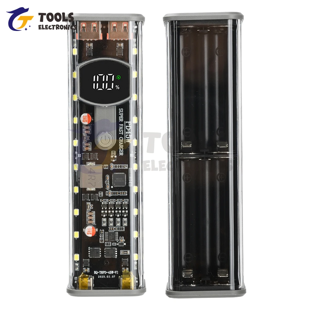 8*18650 DIY Power Bank Case PD 45W carga rápida carcasa de almacenamiento de batería transparente sin batería - imagen 3