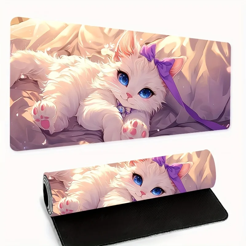 Alfombrilla de ratón con diseño de gato bonito, Base de goma grande, antideslizante, accesorios de escritorio para PC, alfombrilla para teclado de oficina y jugador, alfombrilla decorativa