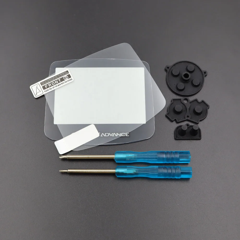 Espejo de lente de plástico y película protectora transparente + botón de goma conductora y destornillador para Protector de lente de pantalla de consola GBA - imagen 2