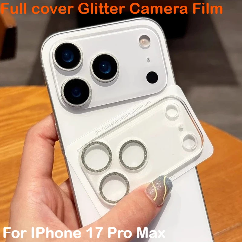 2025 nueva película protectora de cámara con purpurina para IPhone 17 Pro Max 17 Pro 17 Air 9H HD Protector de lente transparente lente trasera de vidrio cubierta completa