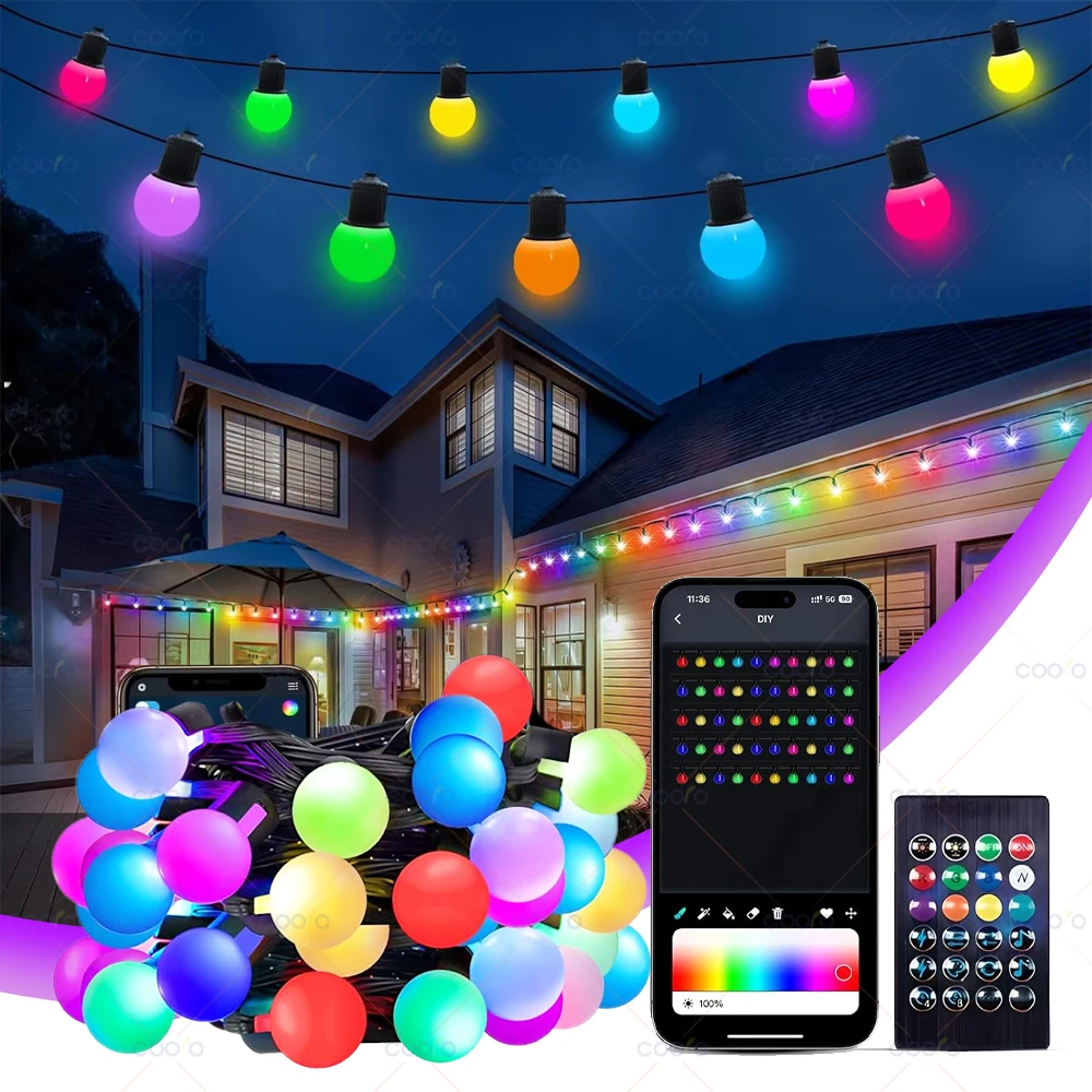 Guirnalda de luces LED RGB WS2812B, 10m, 5m, aplicación IC inteligente, Bluetooth, luces de hadas remotas, Dreamcolor, decoración navideña para fiesta de jardín